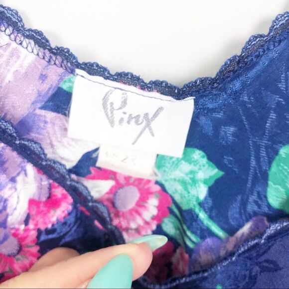 PINX | Vintage Floral Semi Cropped Tank Satin Silk Look XL - Picture 5 of 7